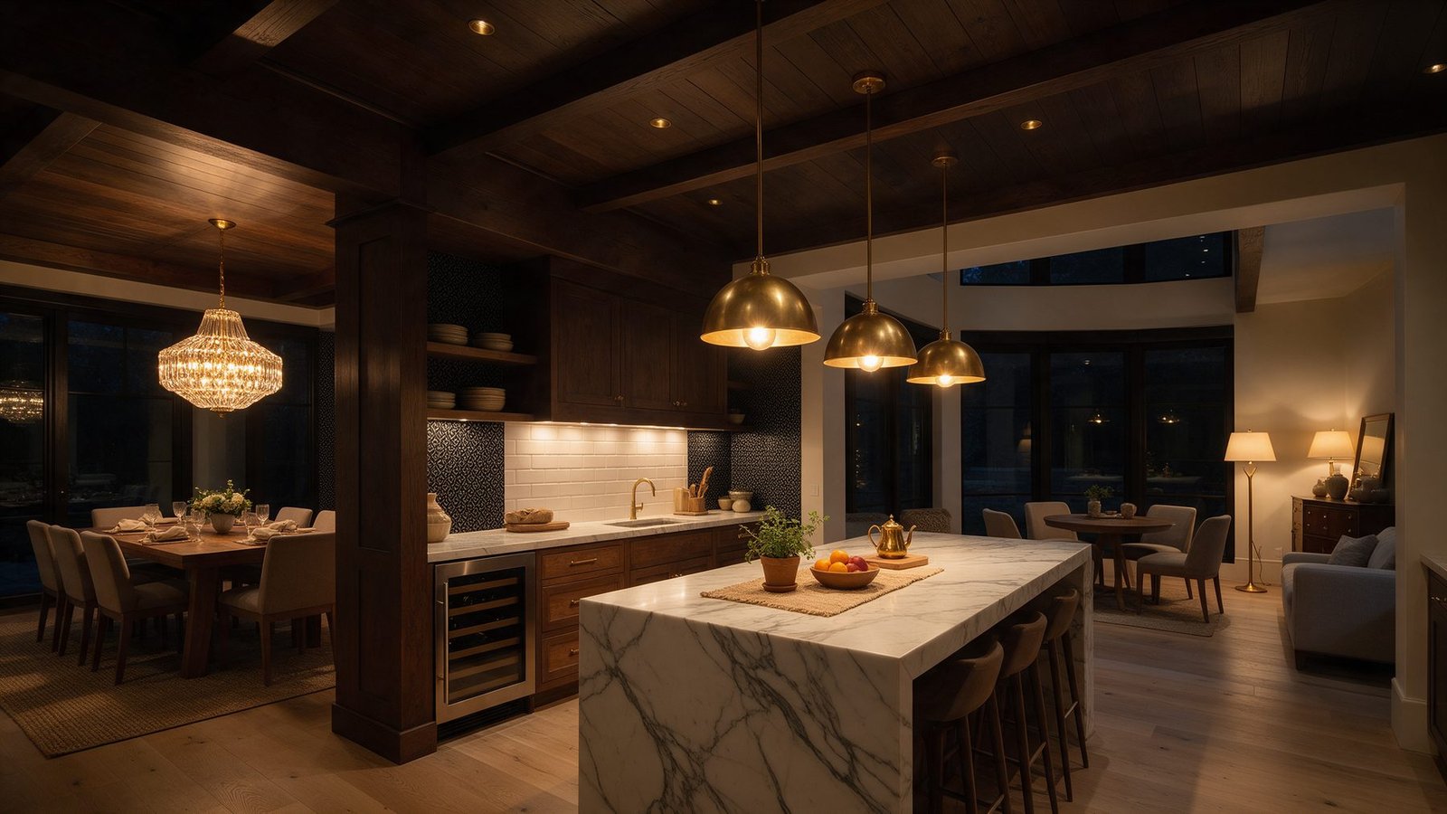 Cozinha com projeto de iluminação integrado à arquitetura