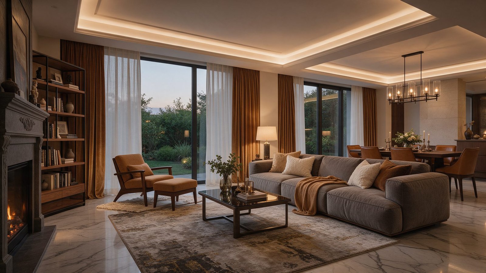Sala de estar com camadas de luz planejadas por função